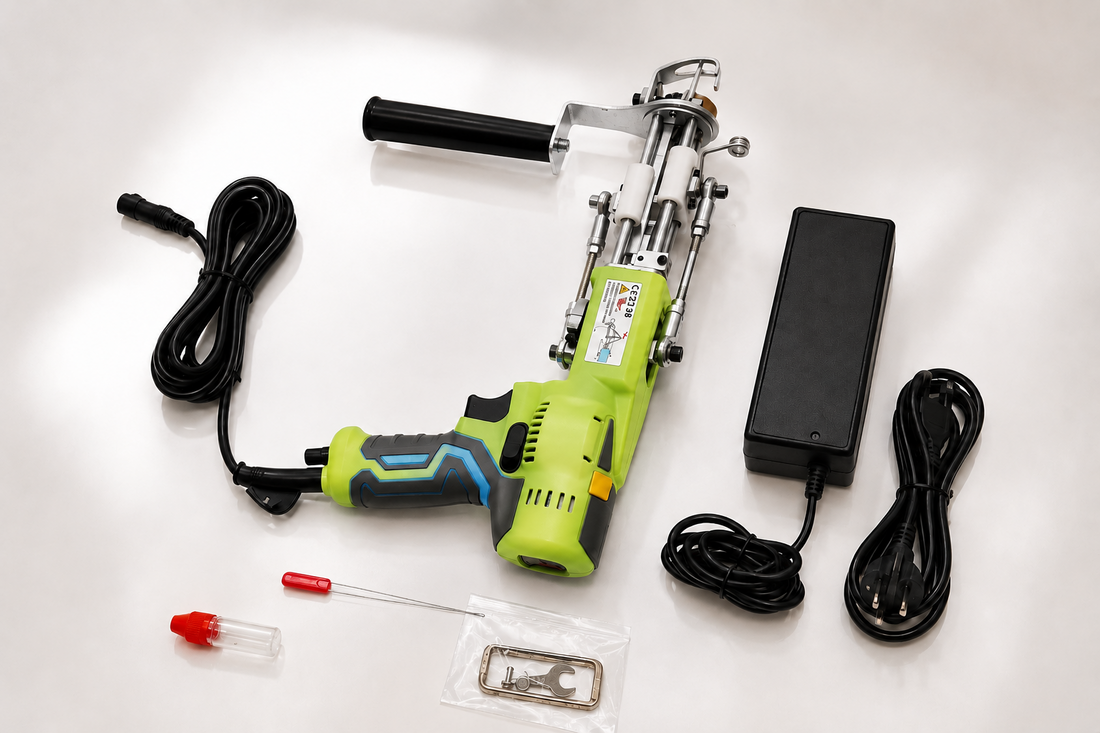 Green AK-V Pro tufting gun for beginner rug making