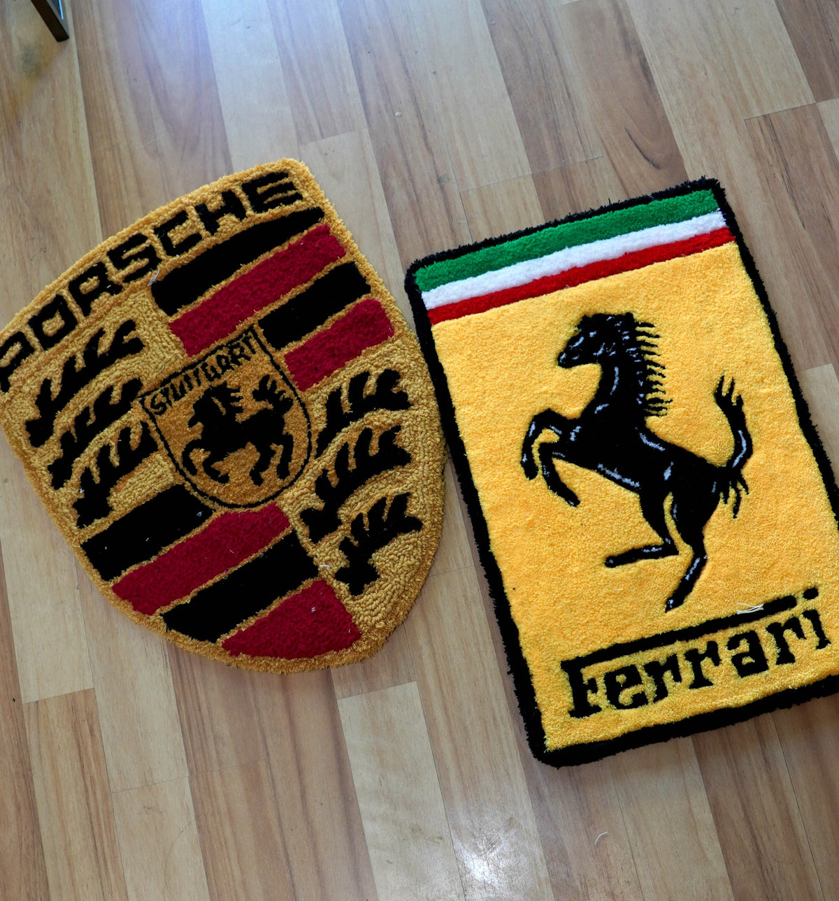 Handmade Porsche and Ferrari tufted rugs created at Tuft & Craft in Chippendale, Sydney